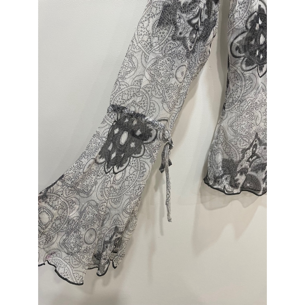 Mexx Y2K Vintage Printed Silk Blouse M / 8 Tattoo Fairy Grunge Whimsigoth Witchy - Picture 2 of 9